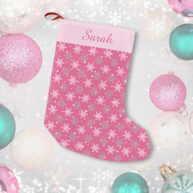 Petite Chaussette De Noël Jolies flocons de neige & étincelles rose chaud pe (Créateur téléchargé)