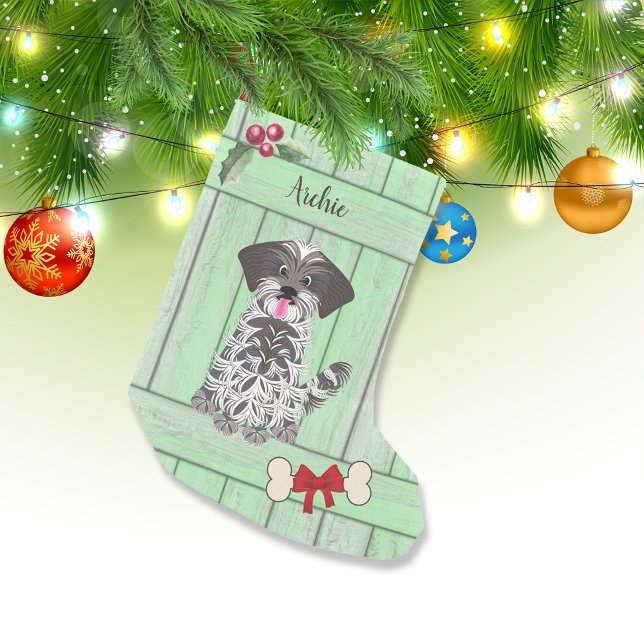 Petite Chaussette De Noël Jote Shih Tzu Boy vert Monogramme en bois (Créateur téléchargé)