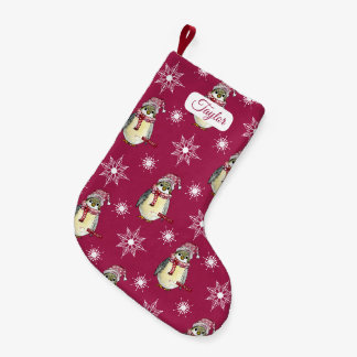 Petite Chaussette De Noël Joyeuses Fêtes Manchots et Flocons-Rouge