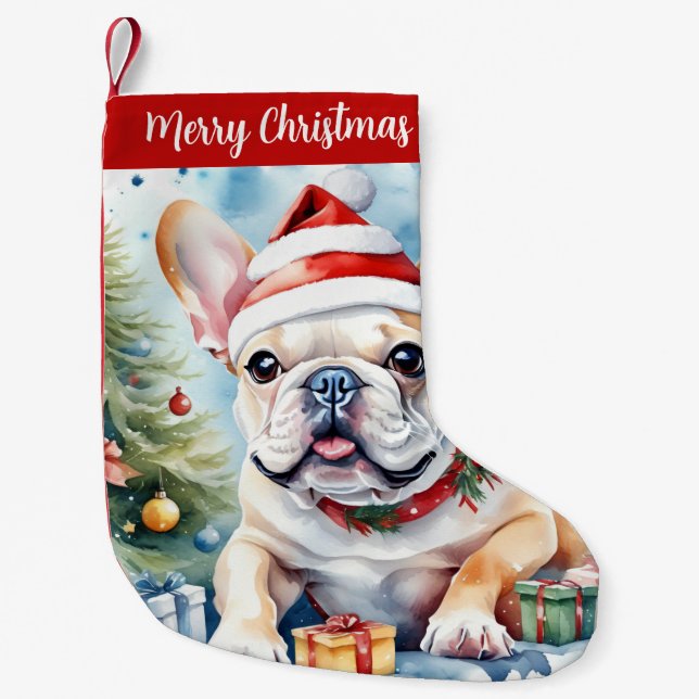 Petite Chaussette De Noël Joyeux Casquette de Noël Festive French Bulldog - (Devant)