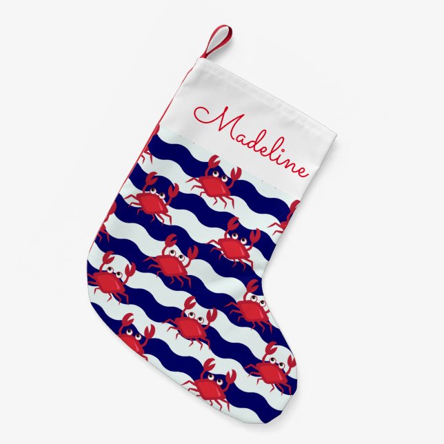 Petite Chaussette De Noël Joyeux Motif de crabes| Ajouter votre nom (Devant (Accrochage))
