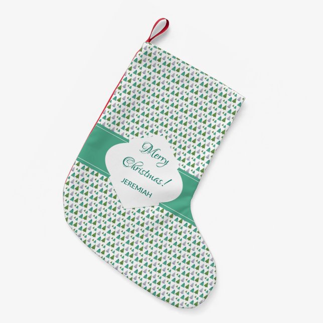 Petite Chaussette De Noël Joyeux Noël Arbre Aquarelle Motif Pastel (Devant (Accrochage))