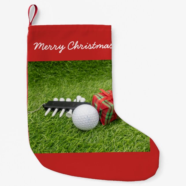 Petite Chaussette De Noël Joyeux Noël avec golf et cadeau vert (Devant)