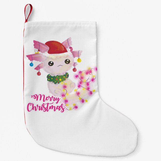 Petite Chaussette De Noël joyeux Noël axolotl père Noël (Devant)