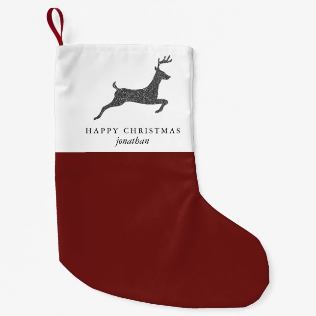 Petite Chaussette De Noël Joyeux Noël Cerf élégant avec nom Rouge (Devant)