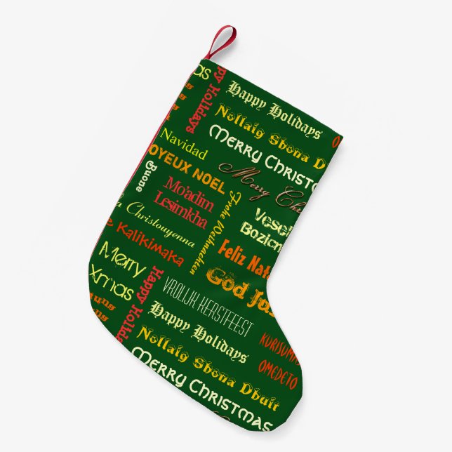 Petite Chaussette De Noël Joyeux Noël en différentes langues (Devant (Accrochage))