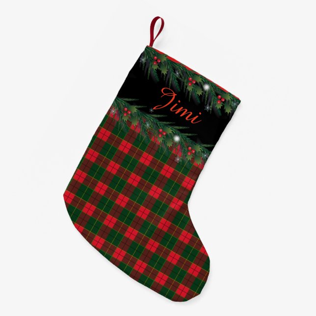 Petite Chaussette De Noël Joyeux Noël et Bonne Année ! Motif écossais (Devant (Accrochage))
