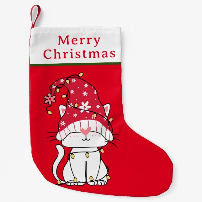Petite Chaussette De Noël Joyeux Noël Funny Mignonne Chat de Noël (Devant)