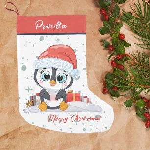 Petite Chaussette De Noël Joyeux Noël mignonne Bon Pingouin Avec Neige