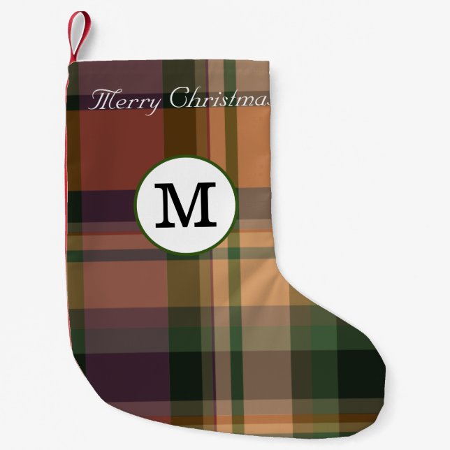 Petite Chaussette De Noël Joyeux Noël monogrammé élégant tartan initial (Devant)