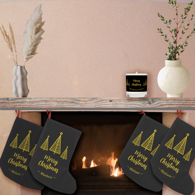 Petite Chaussette De Noël Joyeux Noël noir minimaliste en or (Créateur téléchargé)