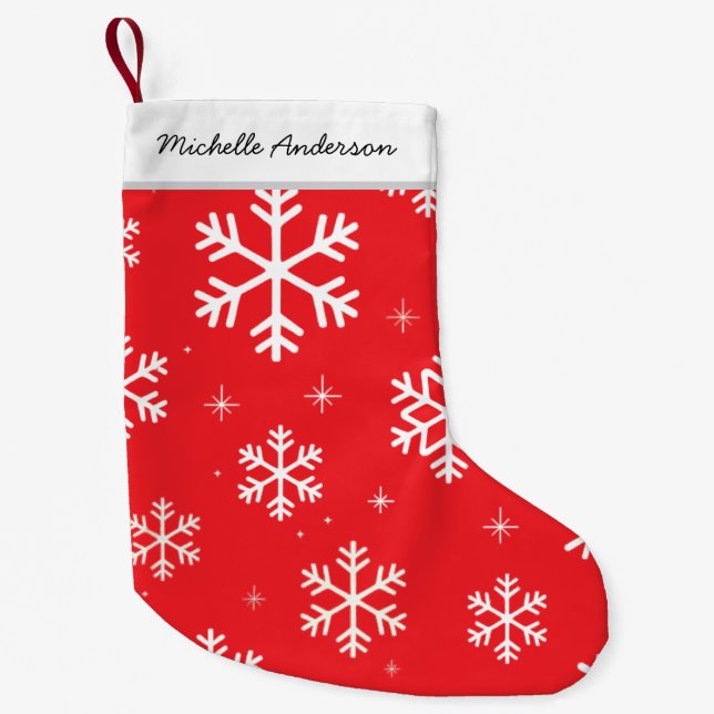 Petite Chaussette De Noël Joyeux Noël personnalisé Snowflakes Motif (Devant)