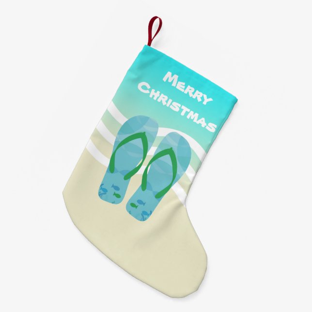 Petite Chaussette De Noël Joyeux Noël Tropical Fish Beach Vagues Sandales (Devant (Accrochage))