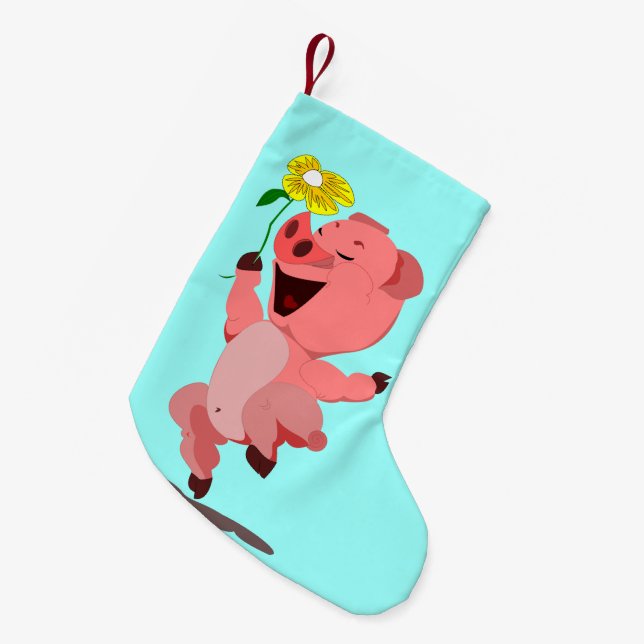 Petite Chaussette De Noël Joyeux porc avec fleur amusant Noël Stocker (Devant (Accrochage))