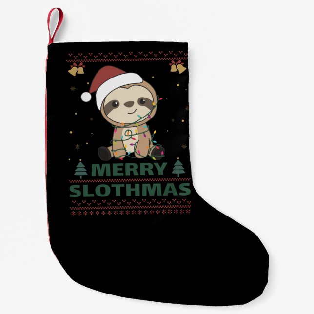 Petite Chaussette De Noël Joyeux Slothmas Drôle Sloth Christmas Pun Adulte C (Devant)