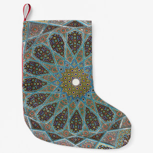 Petite Chaussette De Noël kaleido floral turquoise, brun et jaune