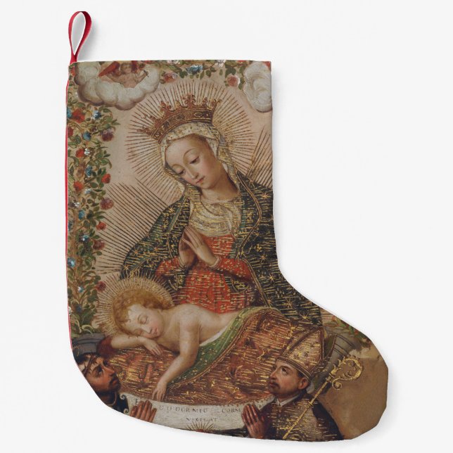 Petite Chaussette De Noël La Vierge adorant le Christ Enfant Noël (Devant)