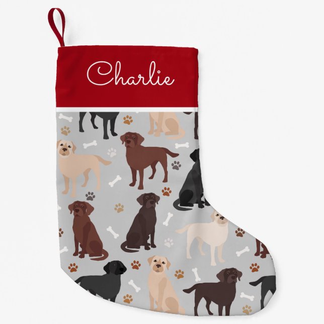 Petite Chaussette De Noël Labrador Retriever Paks and Bones Nom personnalisé (Devant)