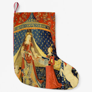 Petite Chaussette De Noël Lady et l'art de la Tapisserie médiévale Unicorn