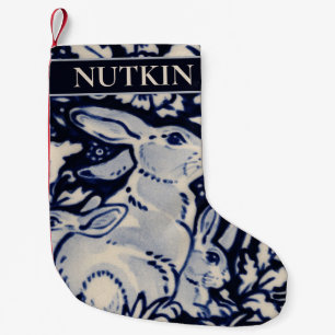 Petite Chaussette De Noël Lapin bleu et blanc personnalisé pour animal de co