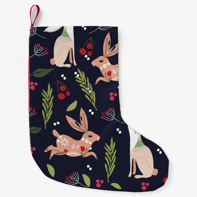 Petite Chaussette De Noël Lapin d'art populaire scandinave (Devant)