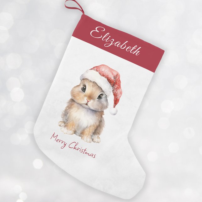 Petite Chaussette De Noël Lapin en Père Noël Rouge Casquette Personnalisé (Créateur téléchargé)