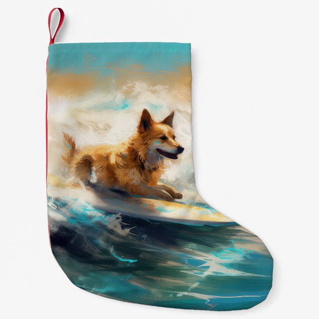 Petite Chaussette De Noël Lapphund Plage Finlandaise Plage Surf Peinture (Devant)