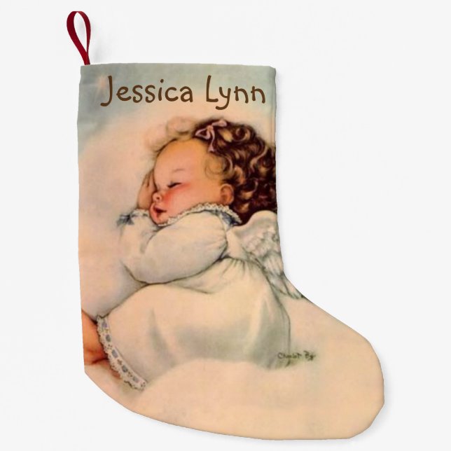 Petite Chaussette De Noël Le bébé personnalisé que l'ange s'envole le double (Devant)