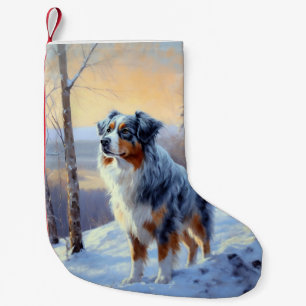 Petite Chaussette De Noël Le Berger Australien Laisser Neige Noël