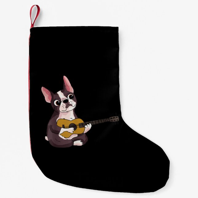 Petite Chaussette De Noël Le Guitariste français Bulldog (Devant)