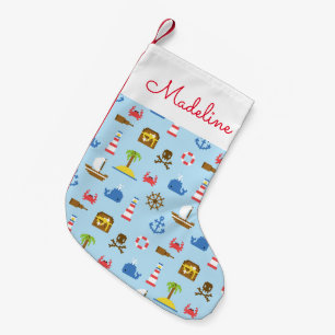 Petite Chaussette De Noël Le motif   d'art de mer de pixel ajoutent votre