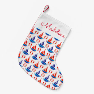 Petite Chaussette De Noël Le motif   de bateau à voile ajoutent votre nom