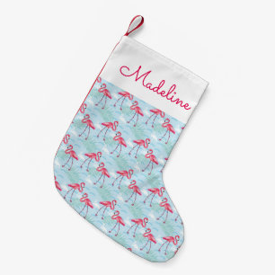 Petite Chaussette De Noël Le motif de Flamant rose ajoutent votre nom
