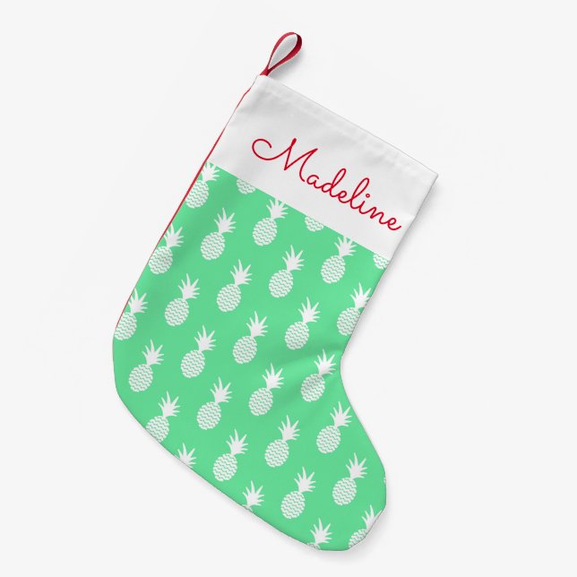 Petite Chaussette De Noël Le motif | de menthe d'ananas ajoutent votre nom (Devant (Accrochage))