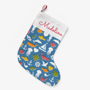 Petite Chaussette De Noël Le motif marin de symboles ajoutent votre nom