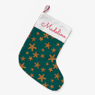 Petite Chaussette De Noël Le motif orange   d'étoiles de mer ajoutent votre