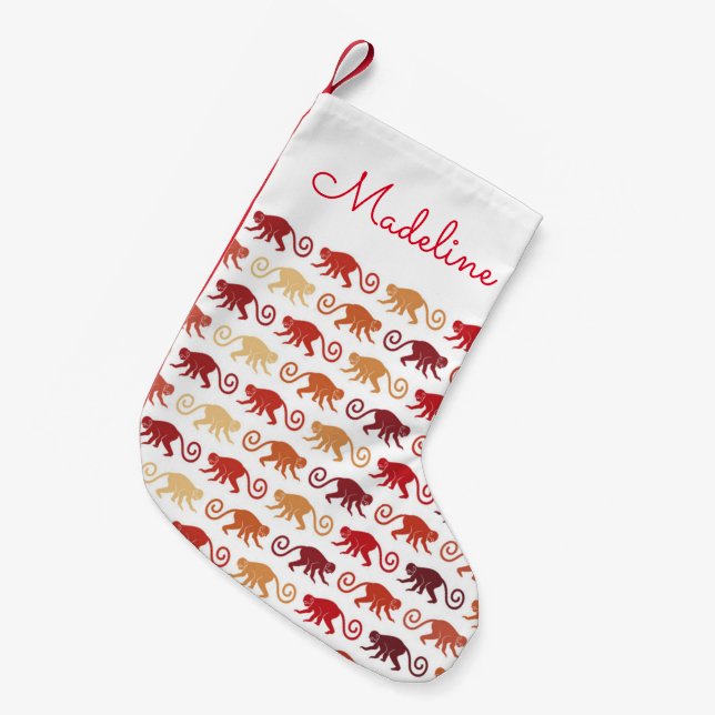 Petite Chaussette De Noël Le motif rouge | de singes ajoutent votre nom (Devant (Accrochage))