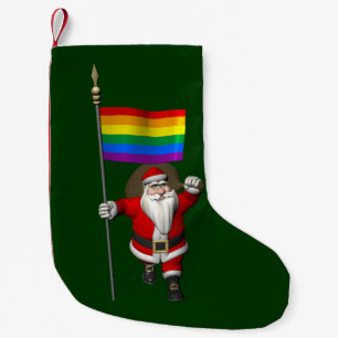 Petite Chaussette De Noël Le père noël fier avec le drapeau d'arc-en-ciel