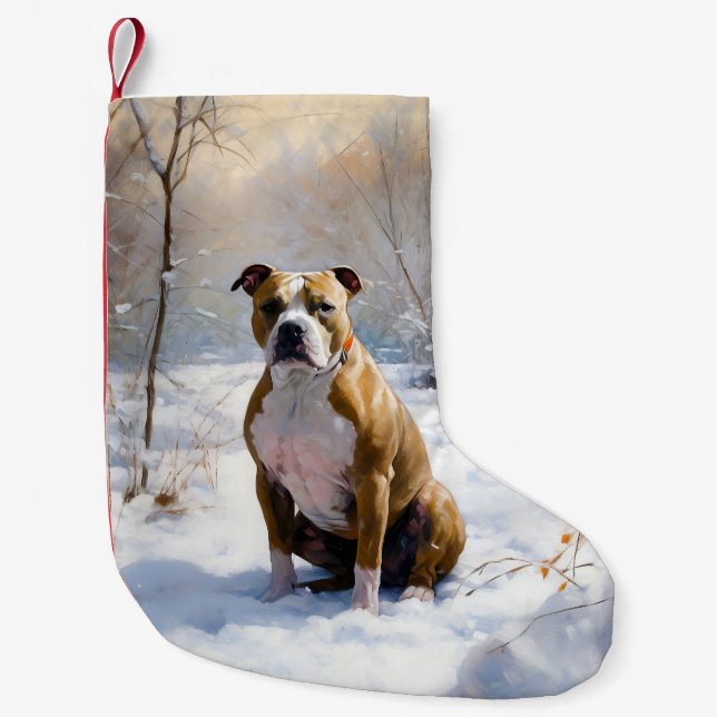 Petite Chaussette De Noël Le Staffordshire Américain Laisser Neige Noël (Devant)