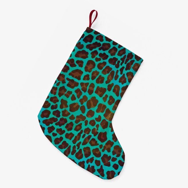 Petite Chaussette De Noël Léopard Brown et Turquoise (Devant (Accrochage))