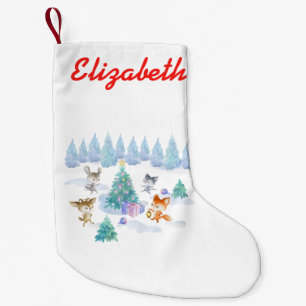 Petite Chaussette De Noël Les Animaux De Forêt Dansant Autour De L'Arbre De 