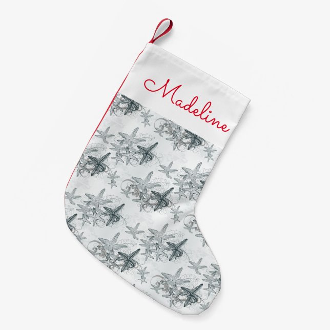 Petite Chaussette De Noël Les étoiles de mer sur le motif | de mer ajoutent (Devant (Accrochage))