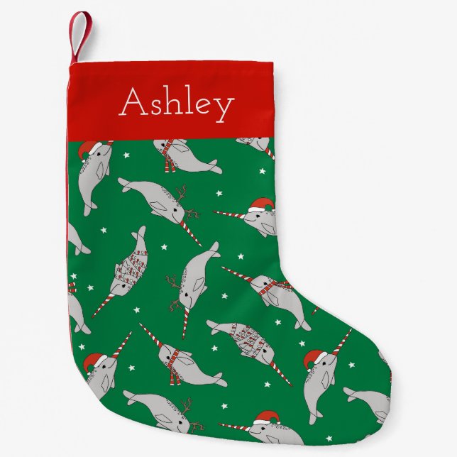 Petite Chaussette De Noël Les Narwhals de Noël Cute personnalisés (Devant)
