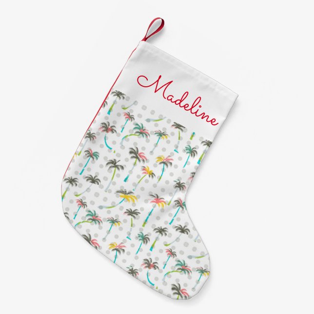 Petite Chaussette De Noël Les palmiers d'aquarelle | ajoutent votre nom (Devant (Accrochage))