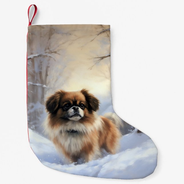 Petite Chaussette De Noël L'Espagnol Tibétain Laissons Il Neige Noël (Devant)
