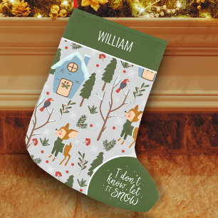 Petite Chaussette De Noël Let it Snow Cute Reindeer Pattern with Green