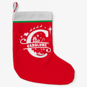 Petite Chaussette De Noël Lettre C Monogramme de Noël Nom initial Rouge Blan