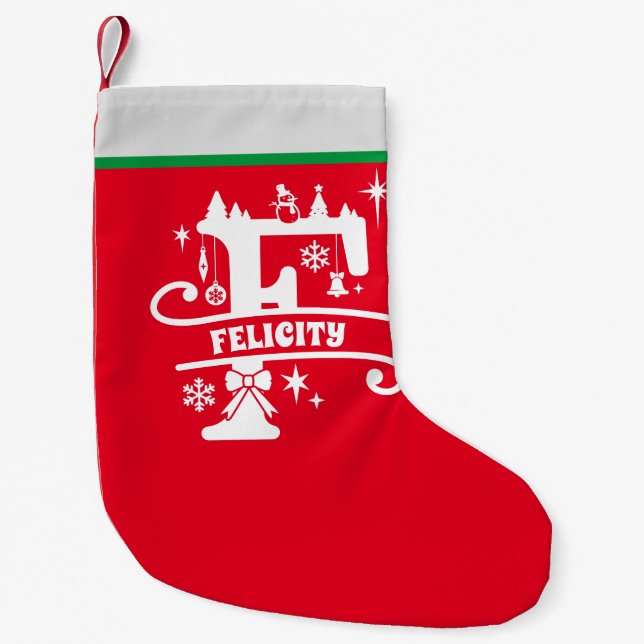 Petite Chaussette De Noël Lettre F Monogramme de Noël Nom initial Rouge Blan (Devant)