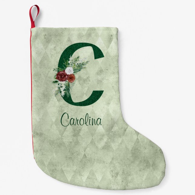 Petite Chaussette De Noël Lettre florale d'hiver illustrée C personnalisée (Devant)