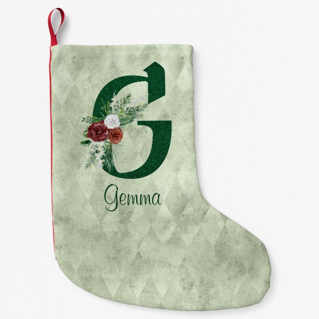 Petite Chaussette De Noël Lettre florale d'hiver illustrée G personnalisée (Devant)